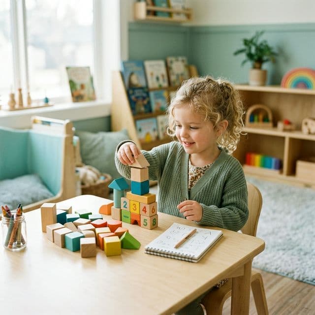 Child happily engaged in learning